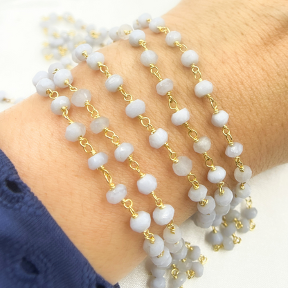 Blue Lace Agate Gold Plated 925 Sterling Silver Wire Chain