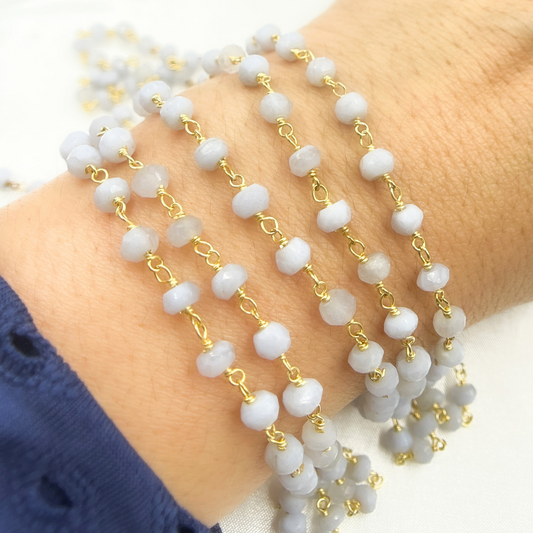 Blue Lace Agate Gold Plated 925 Sterling Silver Wire Chain