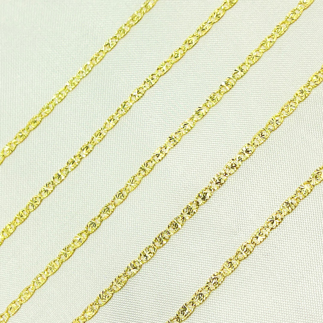 14k Solid Yellow Gold Diamond Cut Marina Link Chain