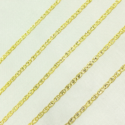 14k Solid Yellow Gold Diamond Cut Marina Link Chain