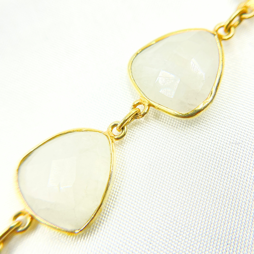 White Moonstone Triangle Shape Bezel Gold Plated Wire Chain.