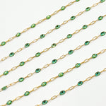 Load image into Gallery viewer, V250-OGGF. 14k Gold Filled Olive Green Color Enamel Satellite Cable Chain
