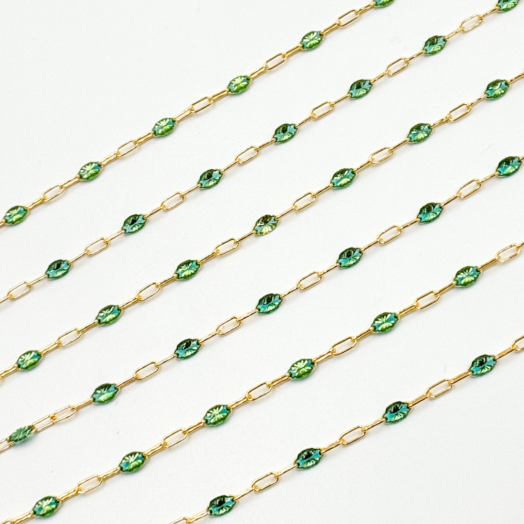 V250-OGGF. 14k Gold Filled Olive Green Color Enamel Satellite Cable Chain