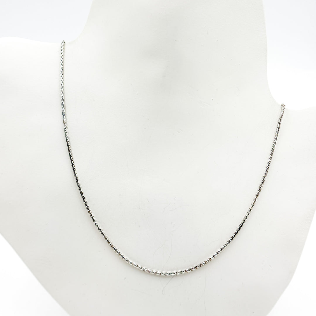 TRE005. 14k Solid White Gold Wheat Chain