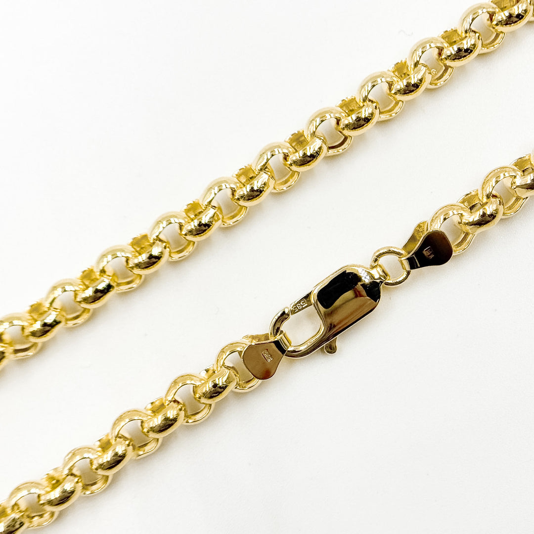 000HVR0534000. 14K Solid Yellow Gold Round Rolo Hollow Chain Necklace