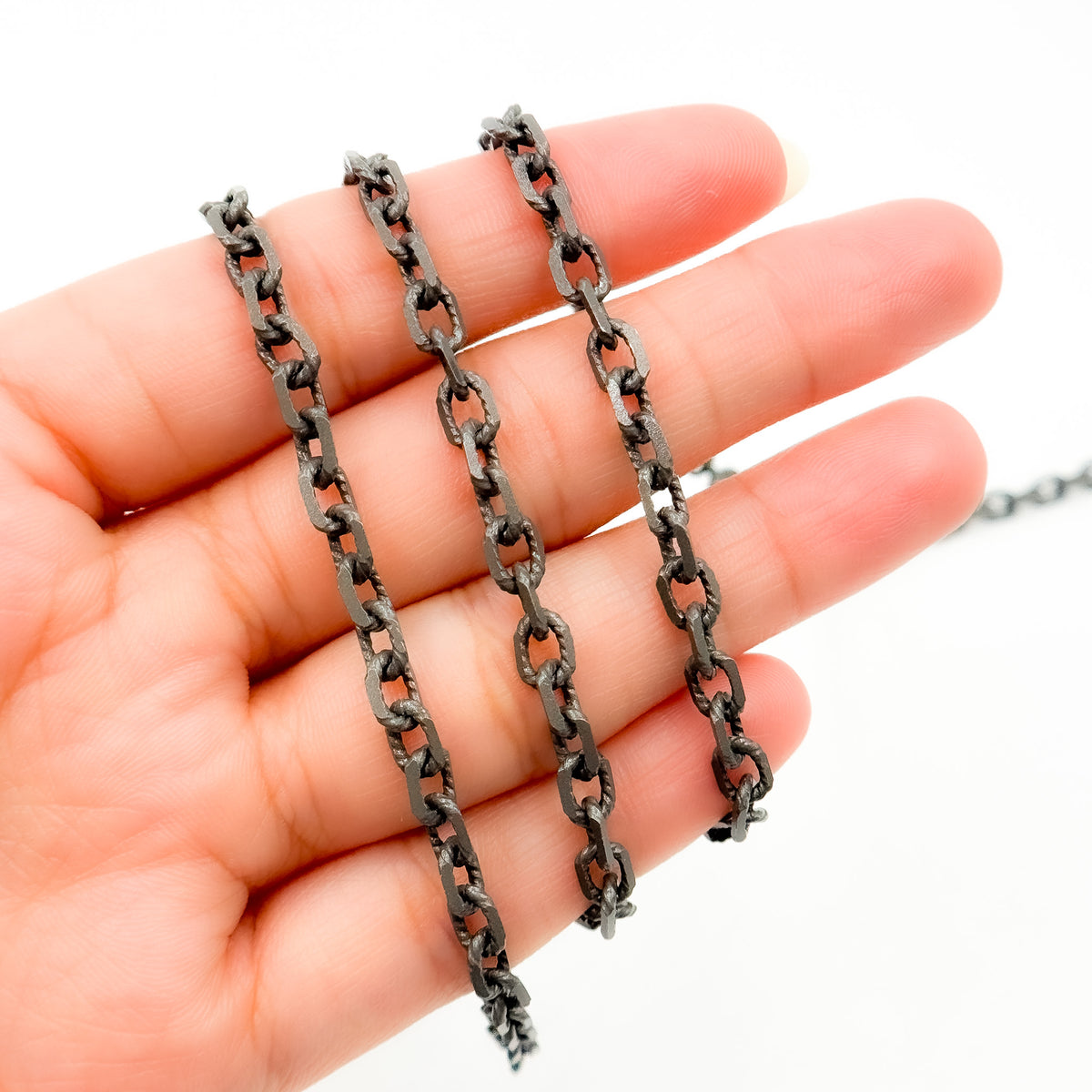 V33BRM. Black Rhodium Matte Sterling Silver Diamond Cut Cable Link Chain