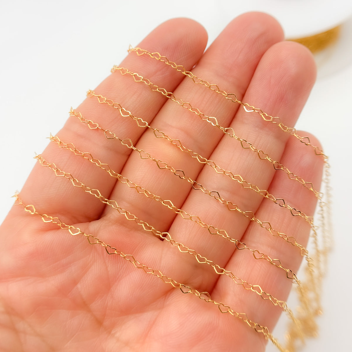 14K Yellow Solid Gold Flat Heart Link Chain