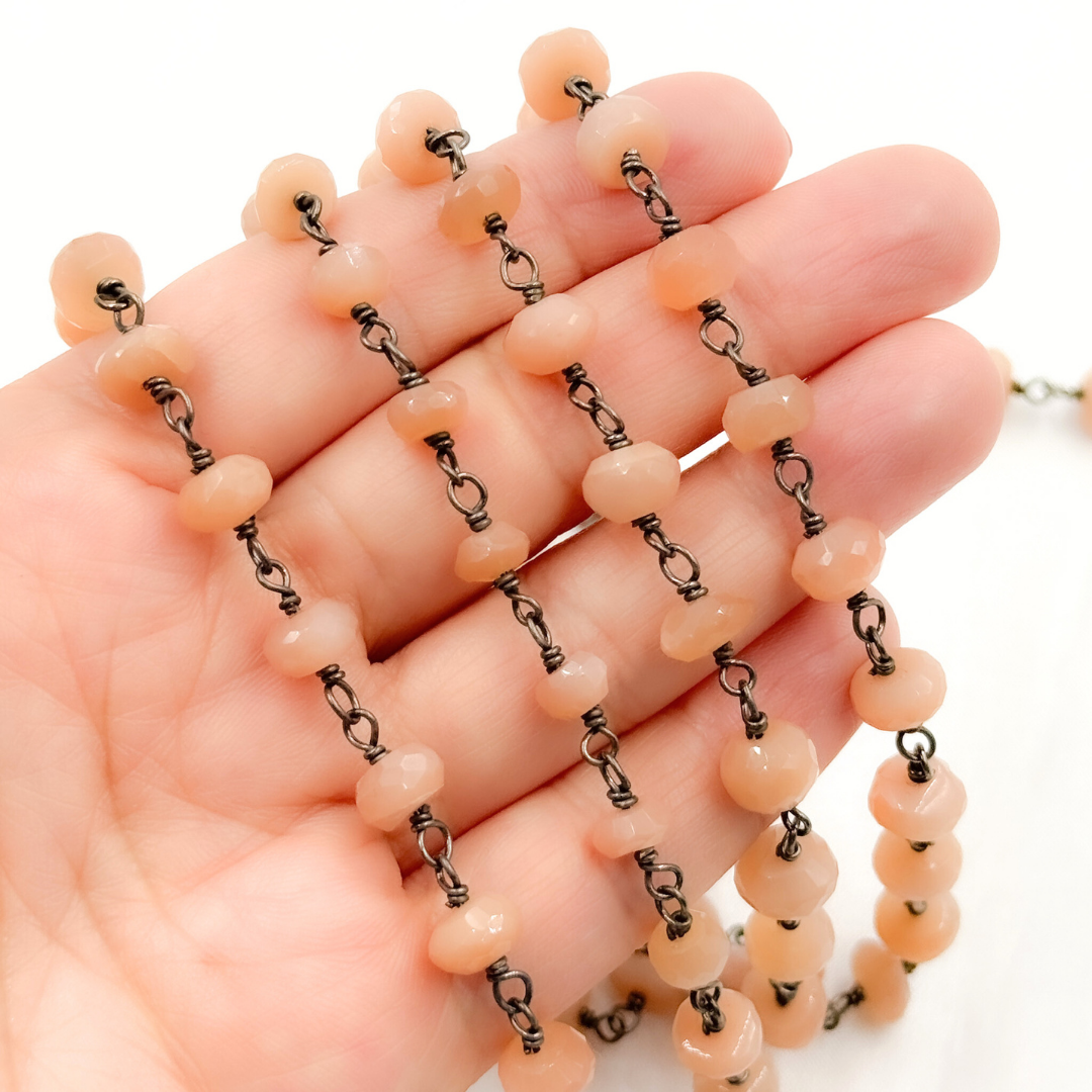 Peach Moonstone Oxidized Wire Chain.