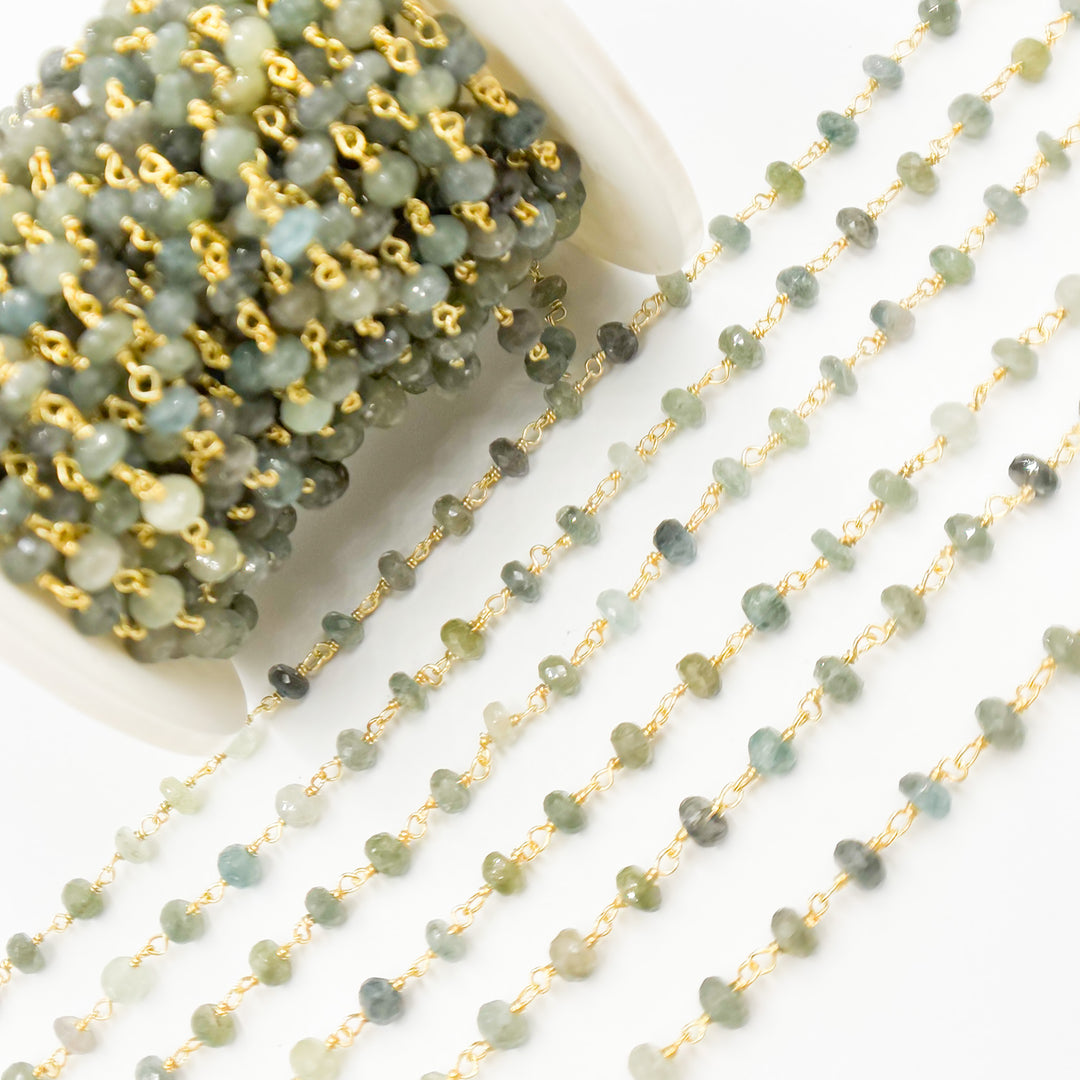 MOAQ3. Gold Plated Sterling Silver Moss Aquamarine Wire Chain