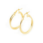 Load image into Gallery viewer, 15850006724. 14K Solid Gold Smooth and Ribbed Hollow Double Hoop Earrings