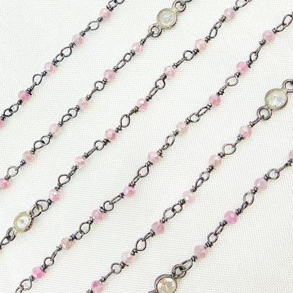 Buy Online Now Coated Red Quartz & CZ Wire Wrap Chain