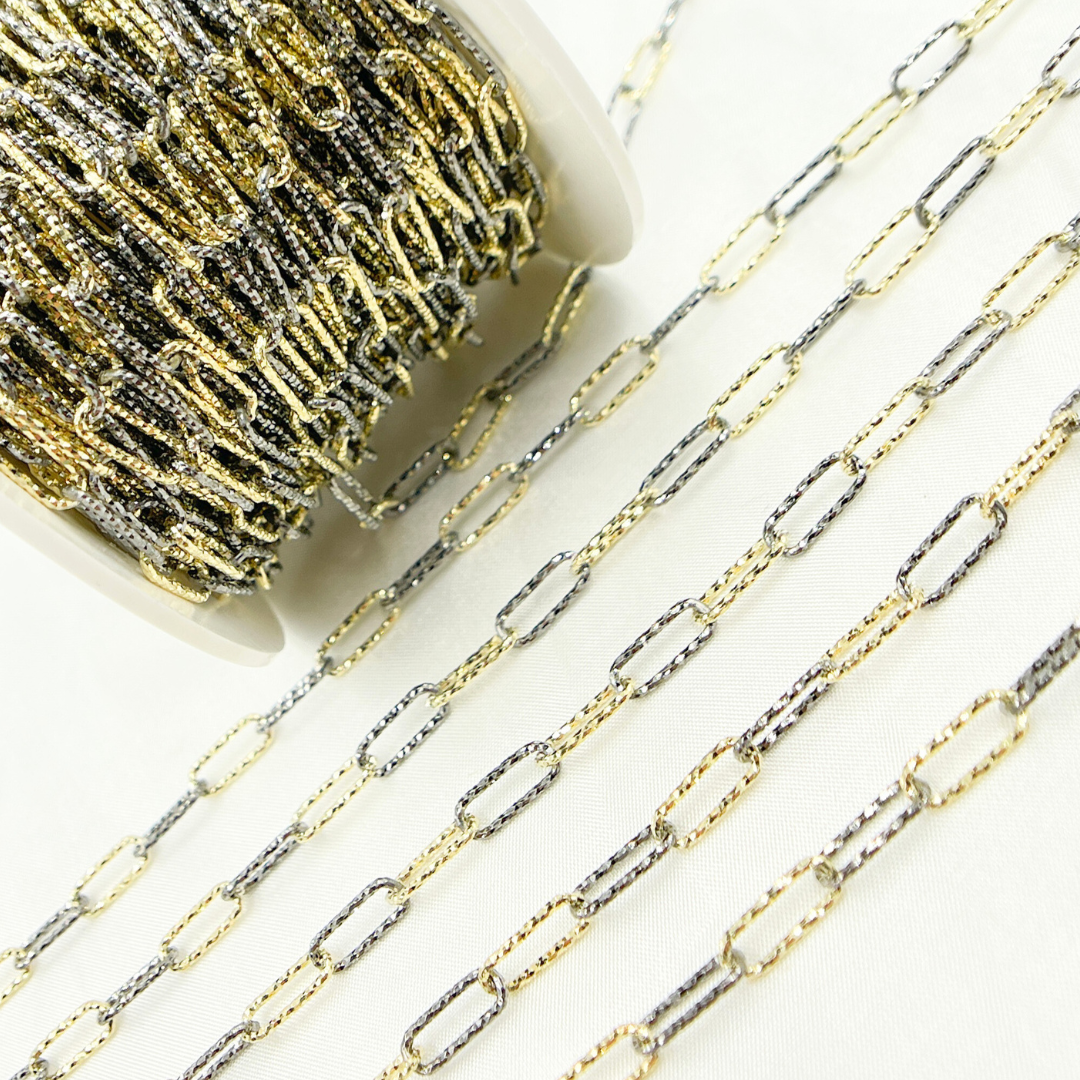 Gold Plated and Black Rhodium Sterling Silver Diamond Cut Paperclip Chain