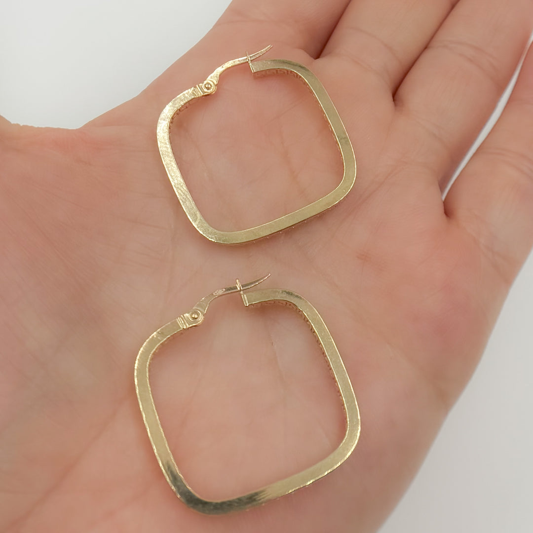 15850000415. 14K Solid Gold Textured Square Hollow Hoop Earrings
