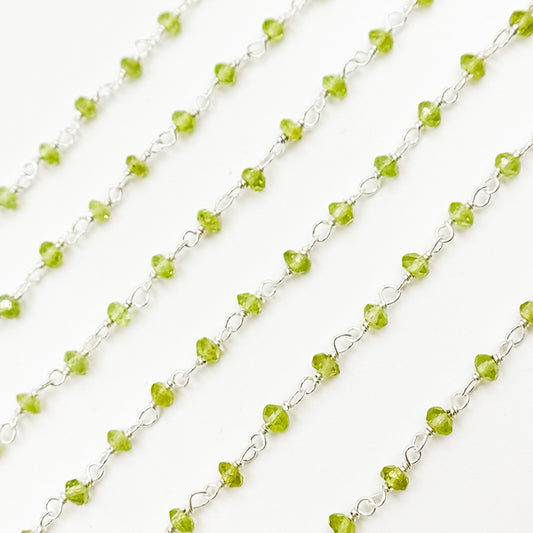 Peridot Gemstone Sterling Silver Wire Chain