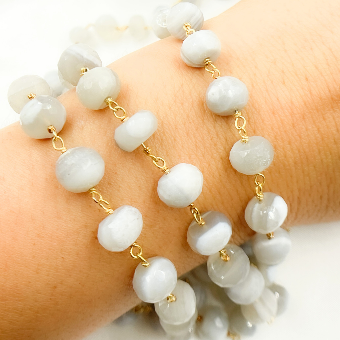 Blue Lace Agate Gold Plated Wire Chain