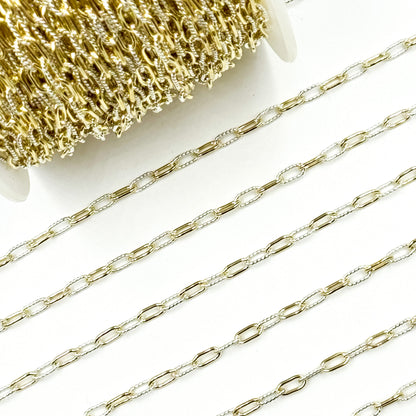 XM/3106PZXE/SP. 14k Gold Filled Smooth and Silver Textured Paperclip Link Chain