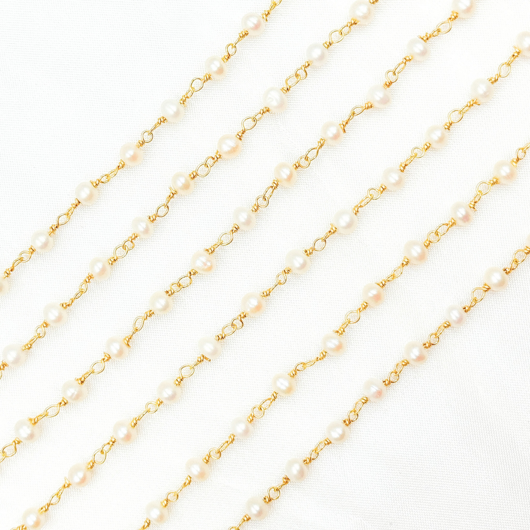 Freshwater Pearl Round Shape Gold Plated Wire Chain