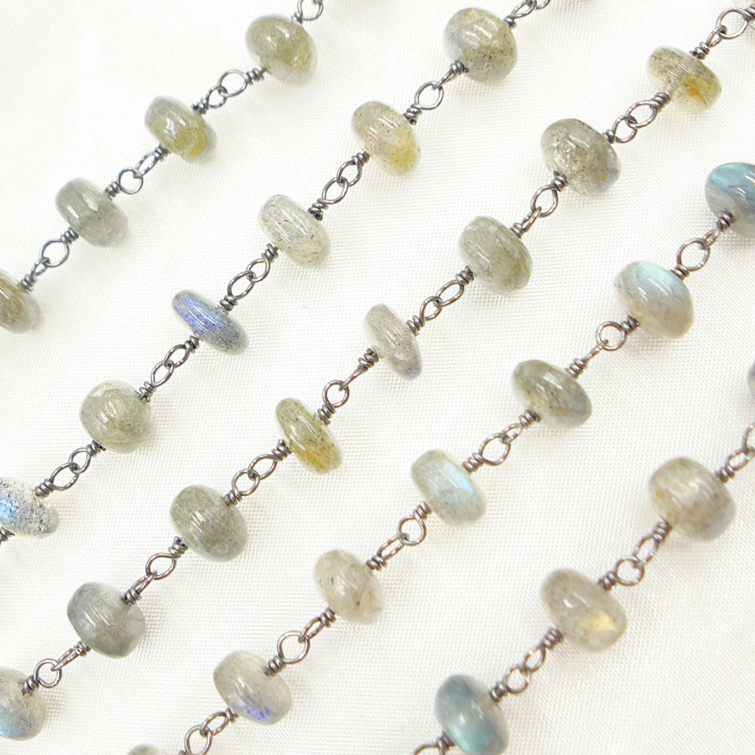 Labradorite Oxidized 925 Sterling Silver Wire Chain.
