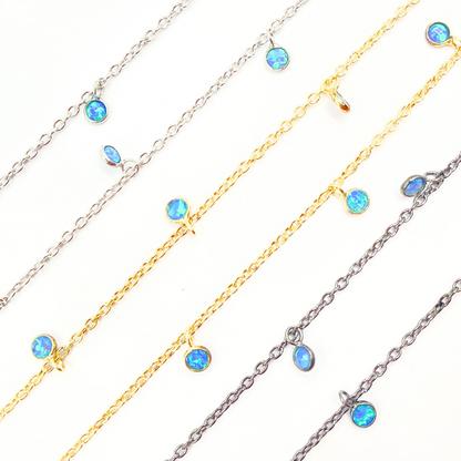 Created Blue Opal Round Shape Dangle Chain