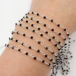 Load image into Gallery viewer, BSP24SS. Black Spinel 925 Sterling Silver Wire Wrap Chain