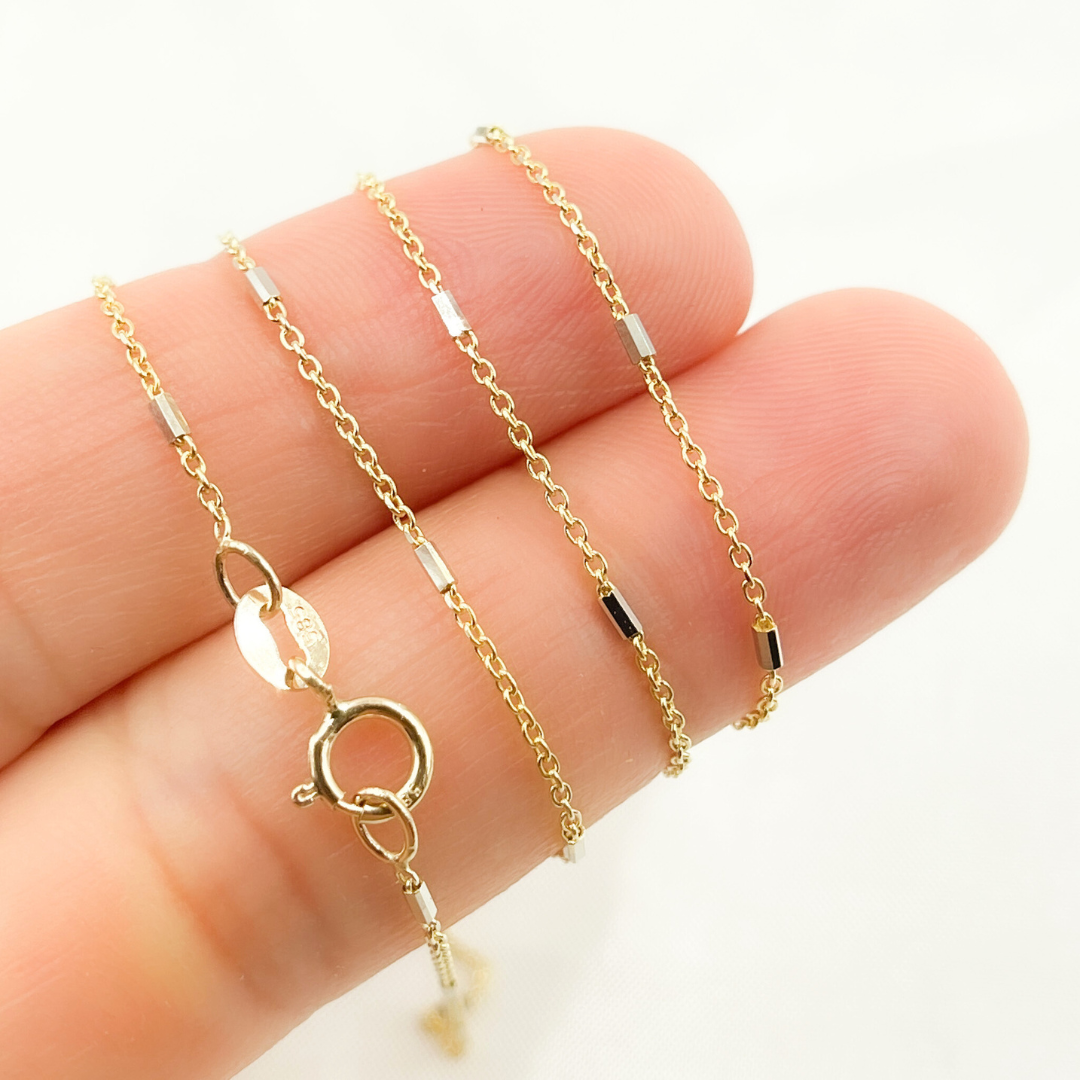 025R02E2CNP0B8L. 14k Solid Gold Tube Satellite Two Tone Chain