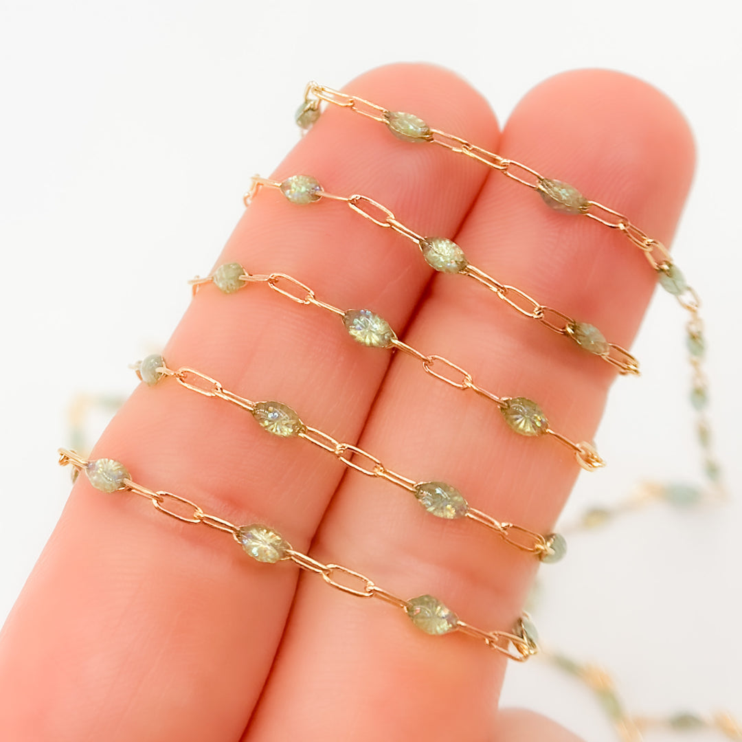 Gold Filled Green Shade Color Opal Enamel Cable Chain