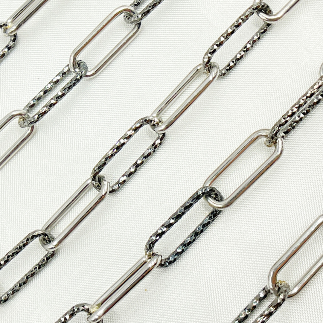 Black Rhodium 925 Sterling Silver smooth & Diamond Cut Paperclip Chain