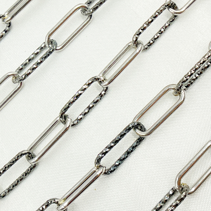 Black Rhodium 925 Sterling Silver smooth & Diamond Cut Paperclip Chain