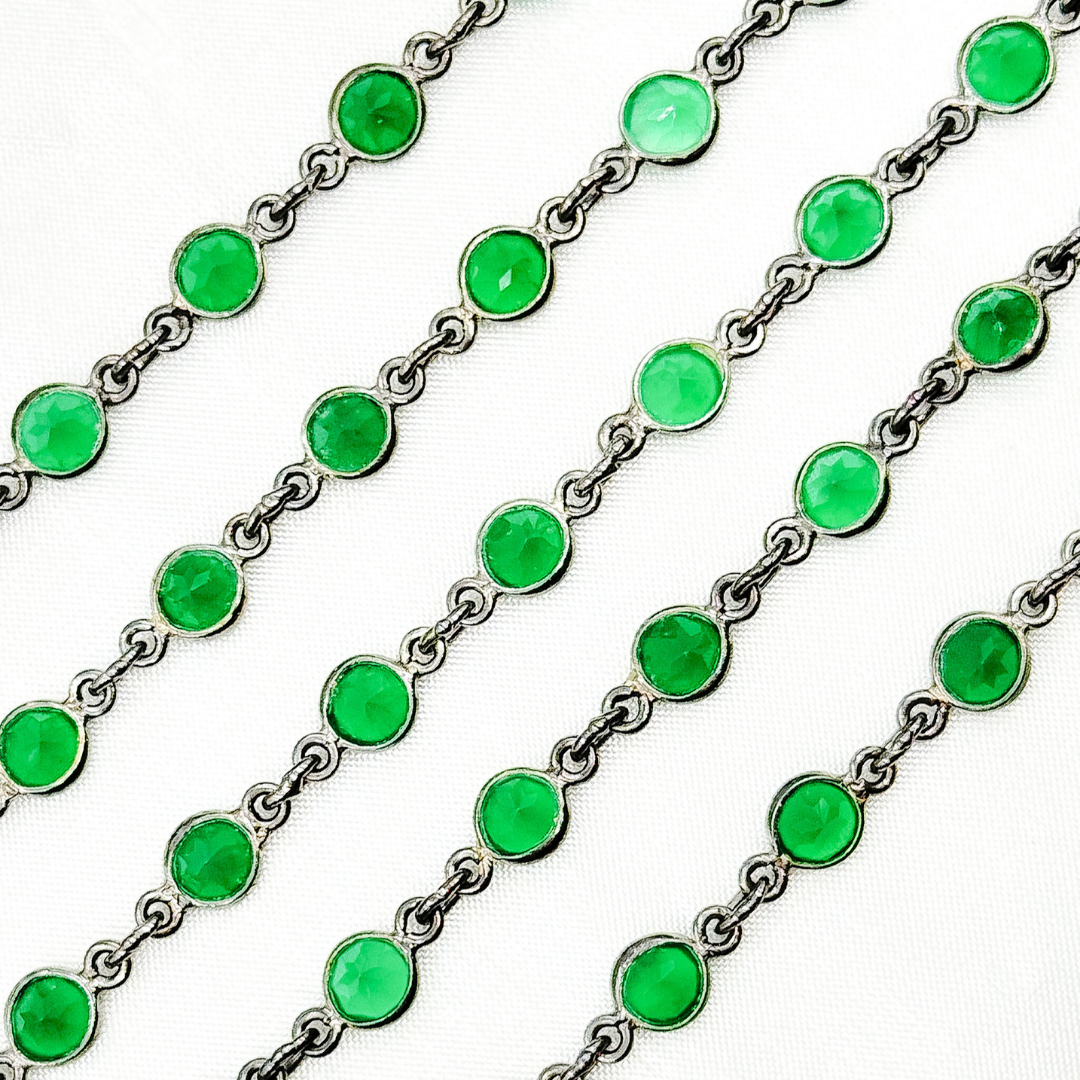 Green Onyx Round Shape Bezel Oxidized Wire Chain. ON2