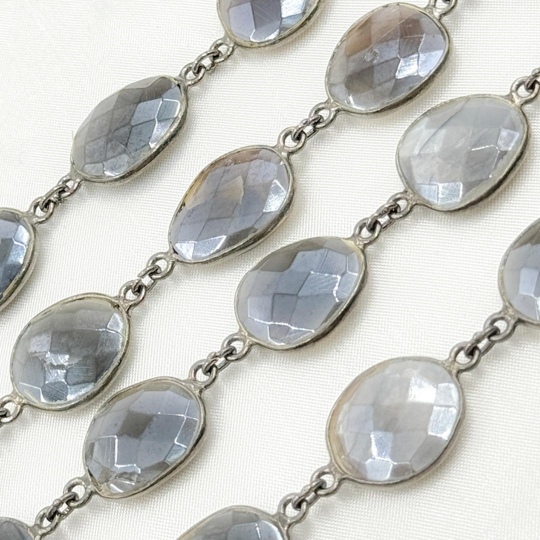 Coated Grey Moonstone Organic Shape Bezel Oxidized Wire Chain.
