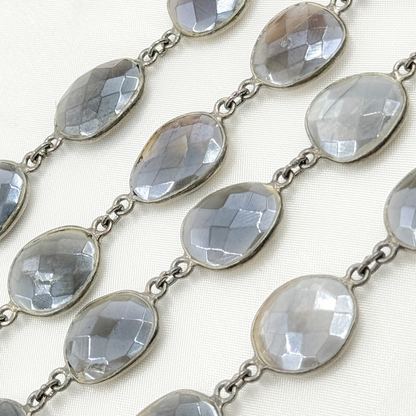 Coated Grey Moonstone Organic Shape Bezel Oxidized Wire Chain.