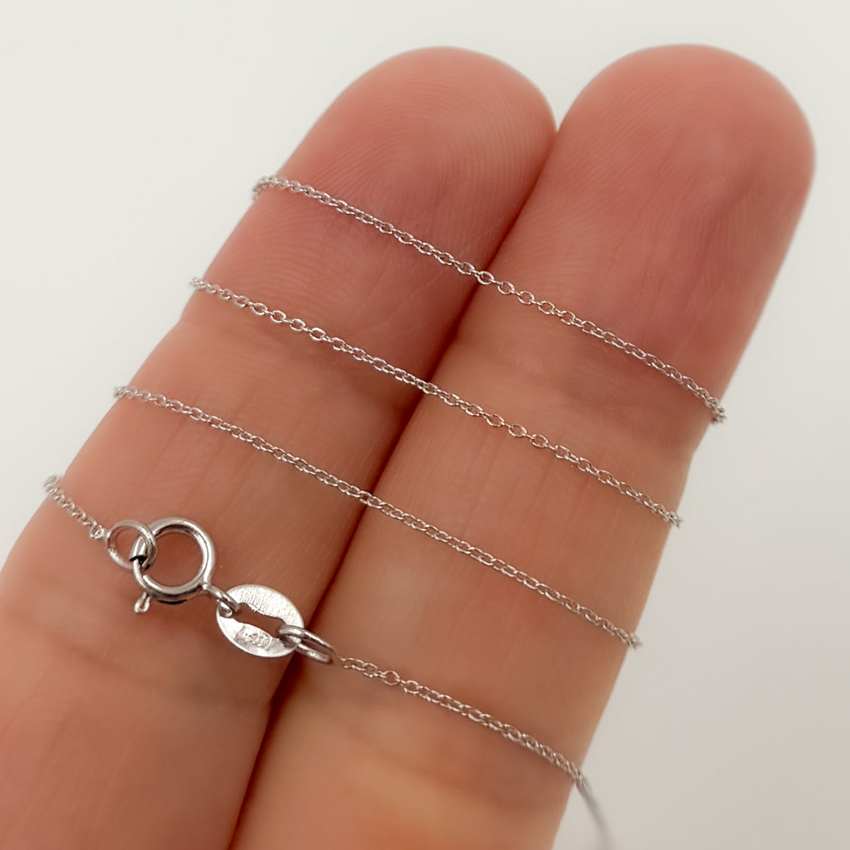020R01LGJ051WG. 14k Solid White Gold Cable Chain with Extender
