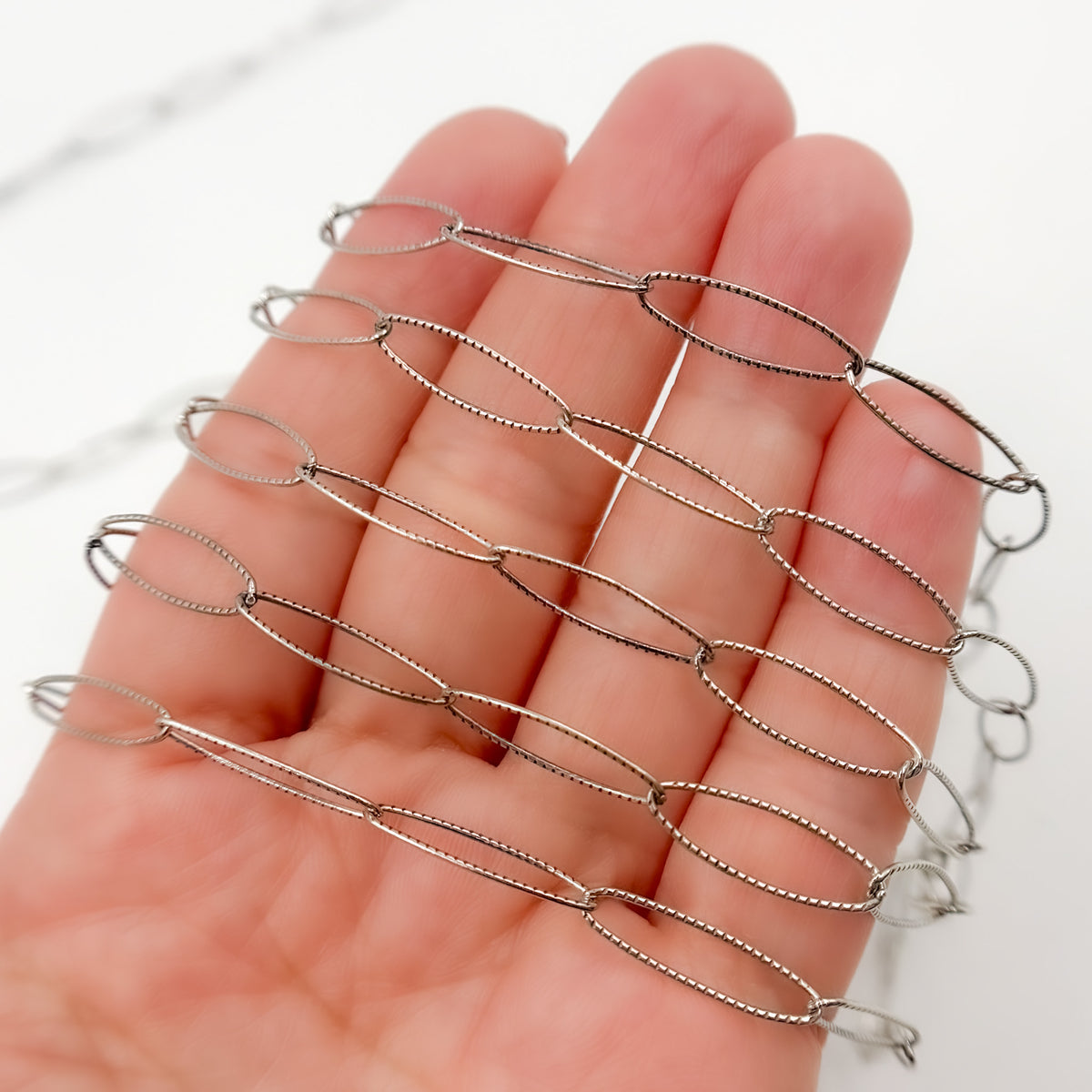 Oxidized Sterling Silver Twisted Oval Link Chain