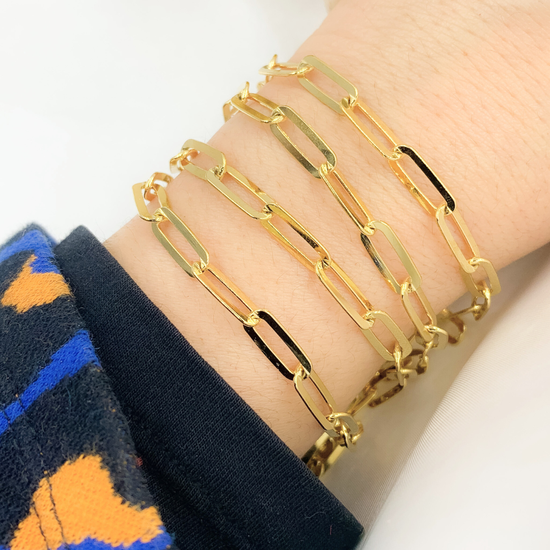 Y103FGP. Gold Plated 925 Sterling Silver Flat Paperclip Chain