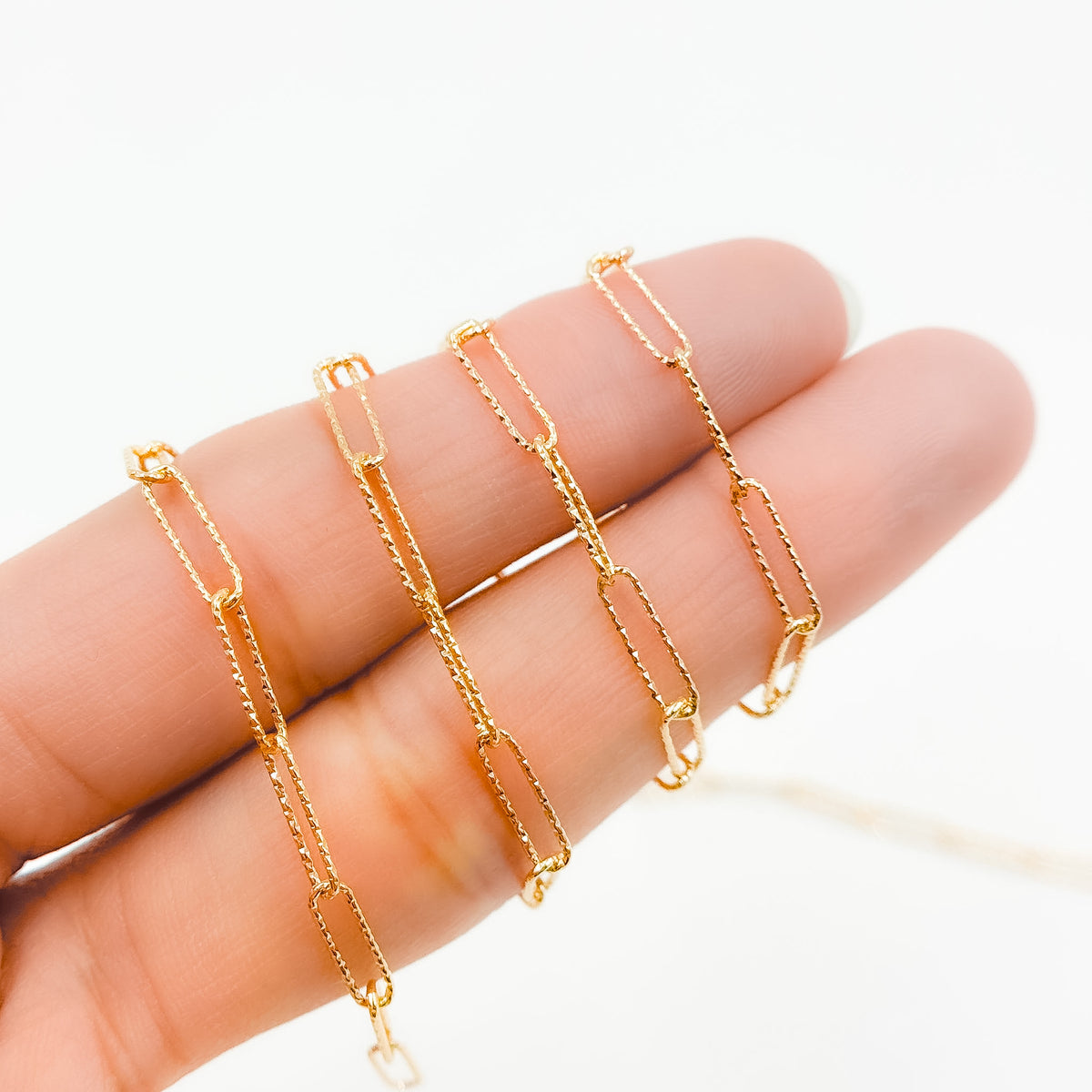 V313GF. 14K Gold Filled Diamond Cut Paperclip Chain