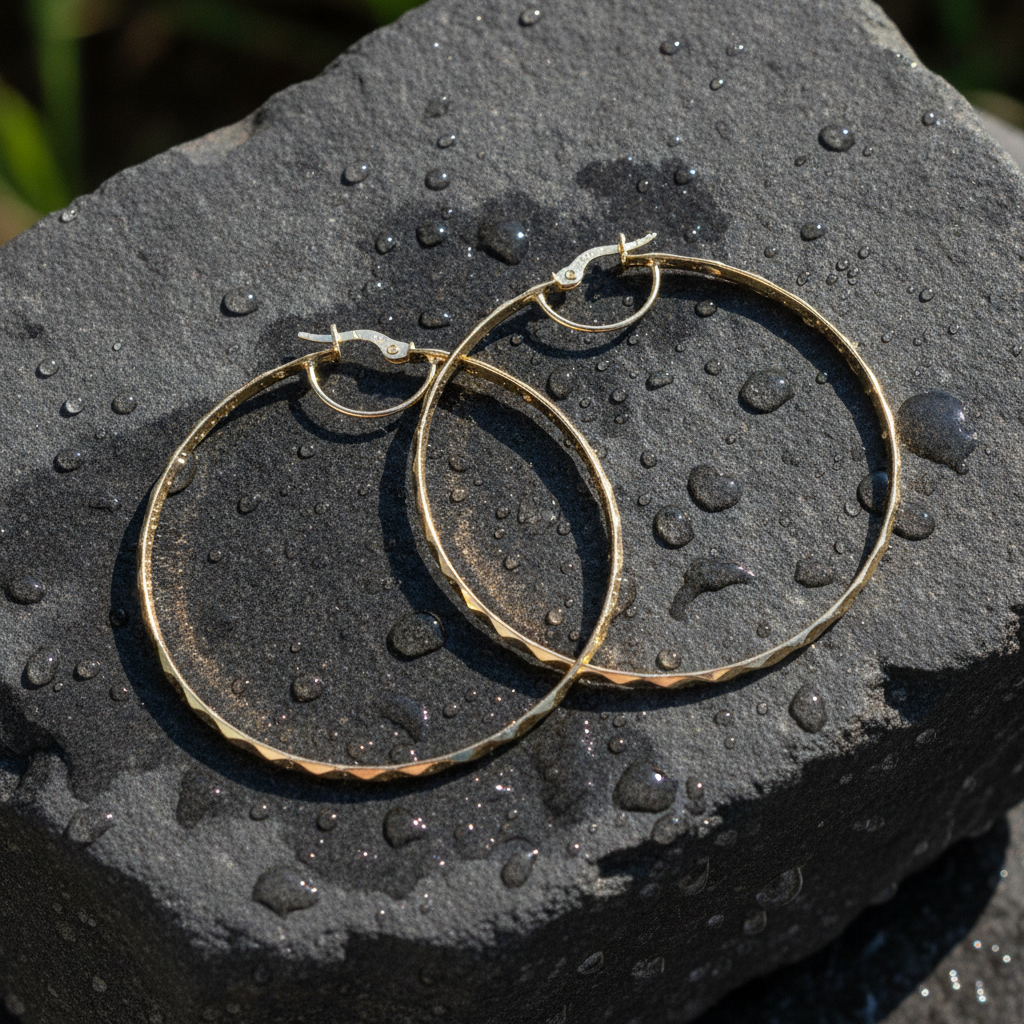 GER106. 14K Solid Gold Twisted Hoop Earrings