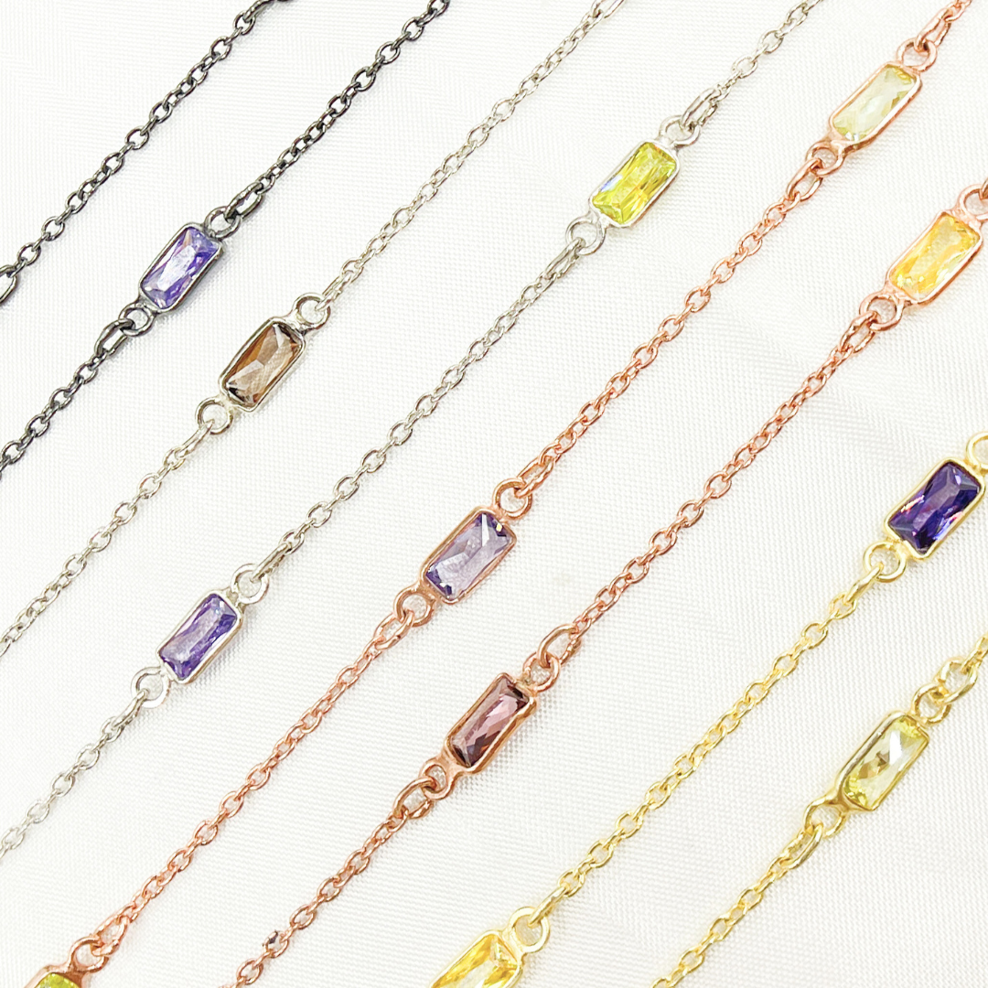 Multi Color Cubic Zirconia Rectangular Shape Connected Chain