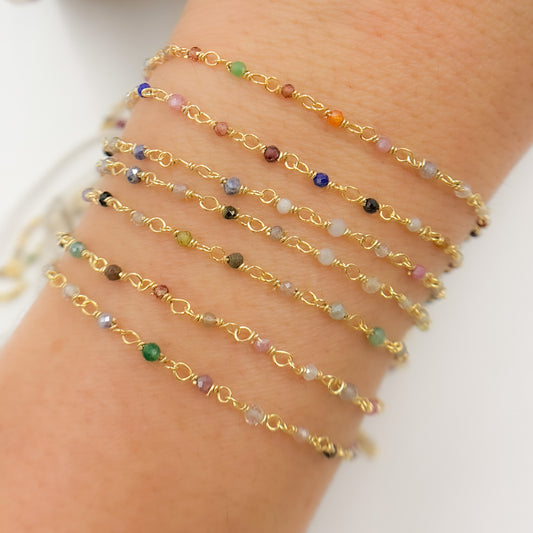 Gold Plated Sterling Silver Multi Gemstone Wire Chain