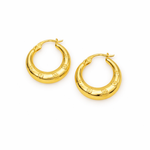 Load image into Gallery viewer, GER147. 14K Gold Chunky Flower Engraved Hollow Hoop