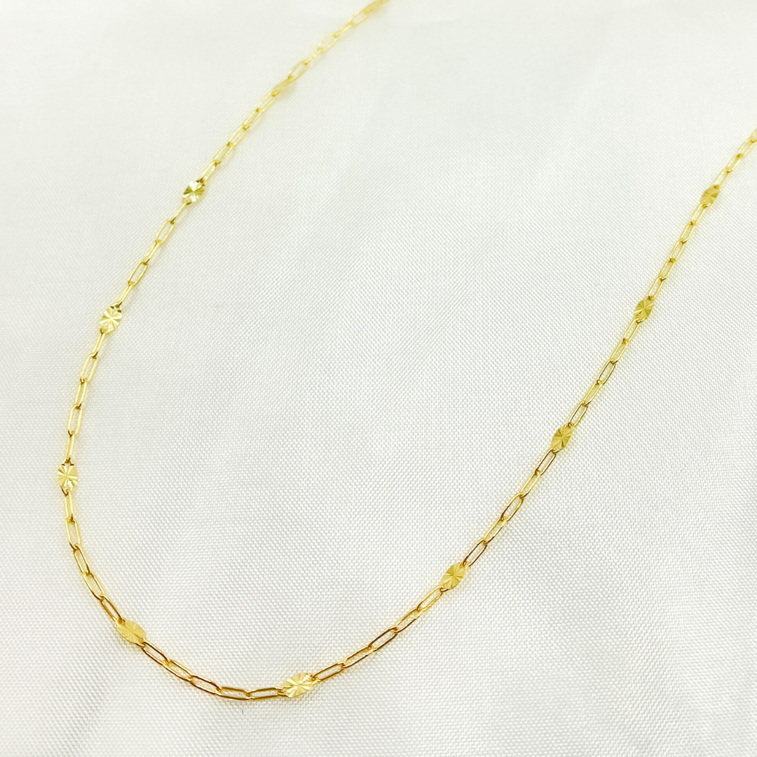 035FV84. 14k Solid Gold Smooth Paperclip Diamond Cut Marina Link Chain