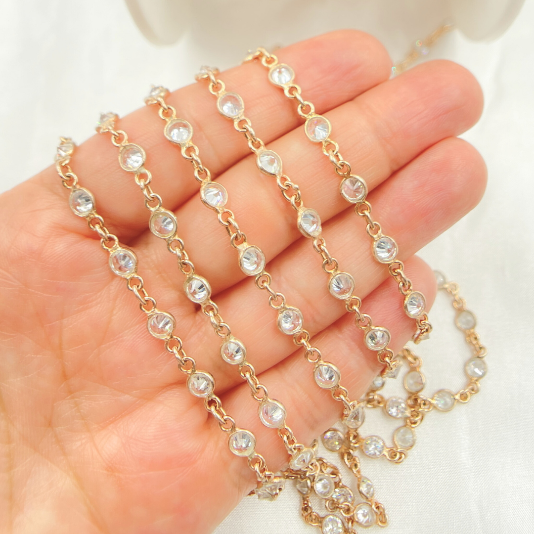 Cubic Zirconia Round Shape Connected Chain