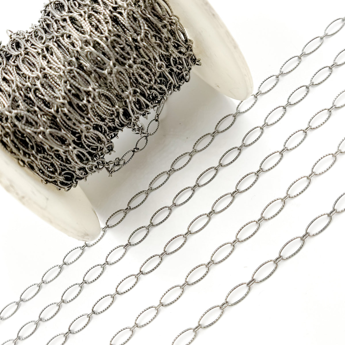 Oxidized Sterling Silver Hammered Oval & Smooth Round Link Chain