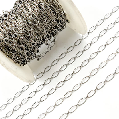 Oxidized Sterling Silver Hammered Oval & Smooth Round Link Chain