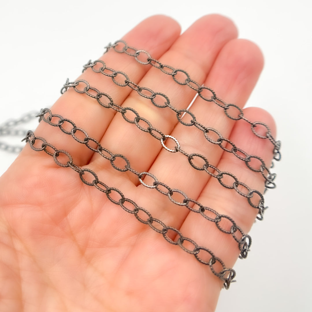 Black Rhodium Sterling Silver Hammered Oval Link Chain