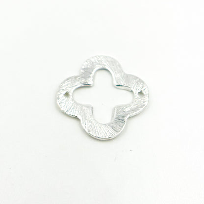 White Sterling Silver Brushed Flower Connector