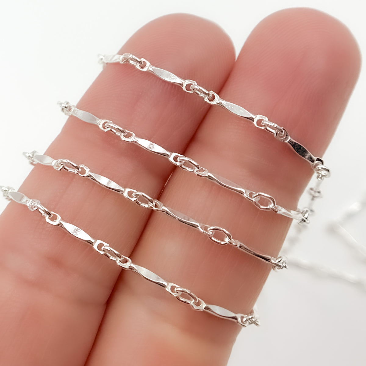 Sterling Silver Dapped Bar Link Chain