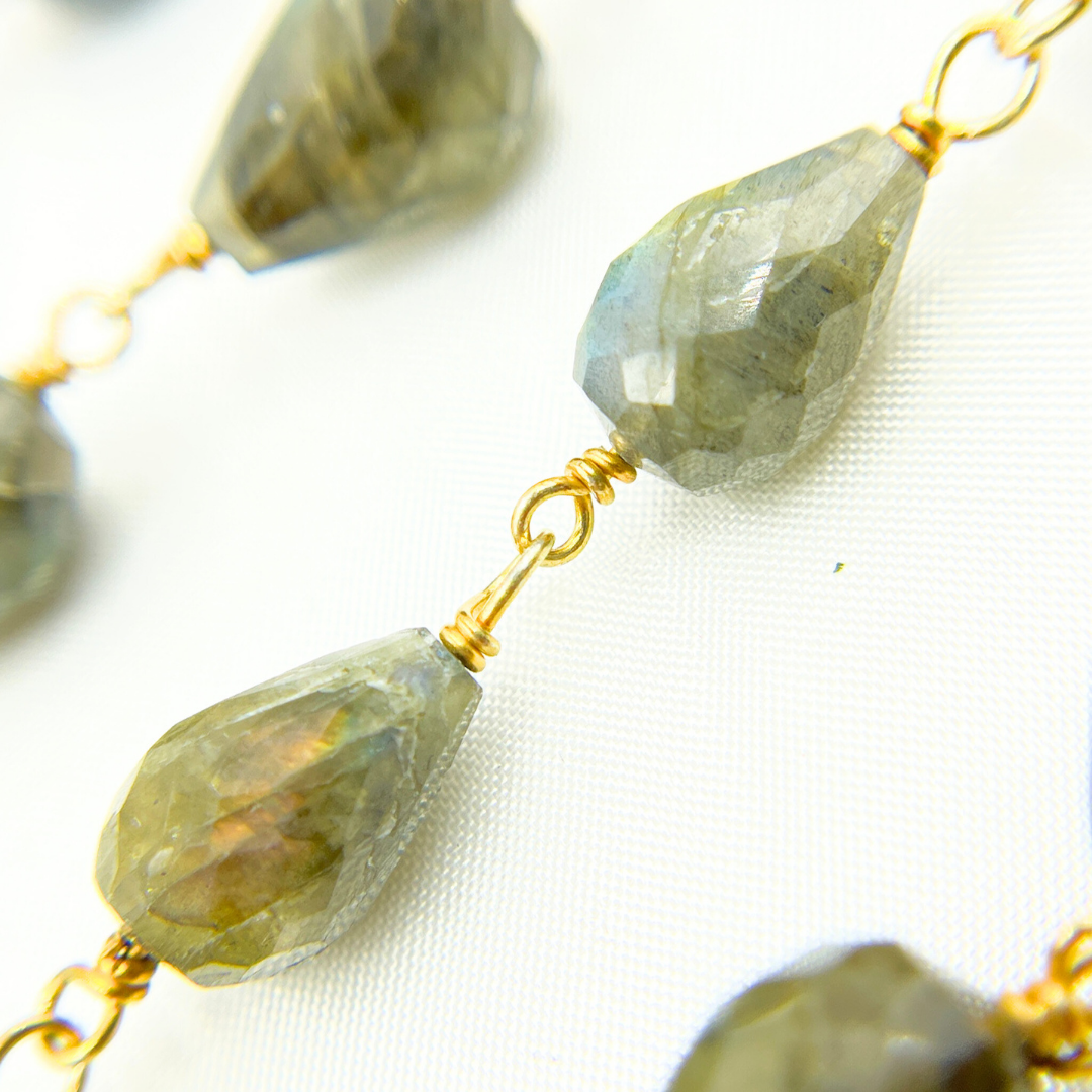 Labradorite Tear Drop Gold Plated 925 Sterling Silver Wire Chain