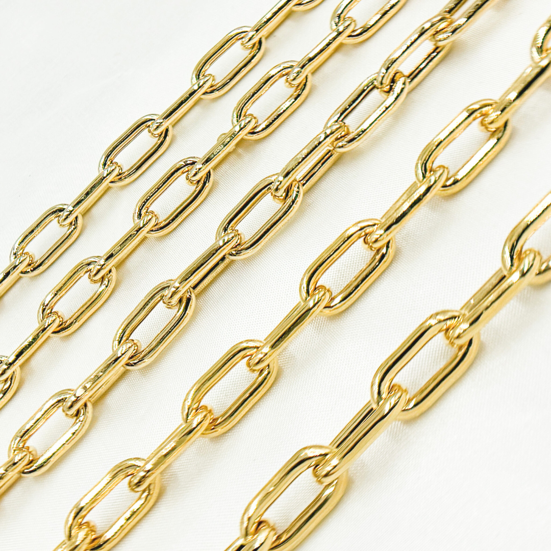 V176GP. Gold Plated 925 Sterling Silver Smooth Hollow Paperclip Link Chain