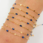 Load image into Gallery viewer, V295BLGF. 14K Gold Filled Blue Color Enamel with Paperclip and Diamond Cut Marina Links