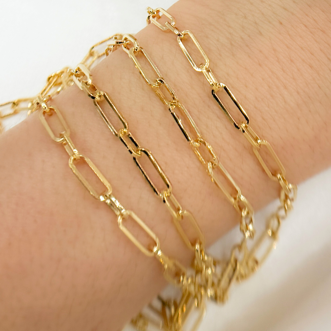 V149GP. Gold Plated 925 Sterling Silver Flat Paperclip Link Chain